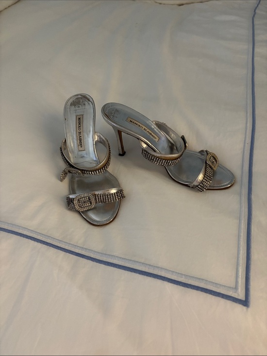 Manolo Blahnik Shoes - Manolo Blahnik Silver Crystal-Buckle Stiletto Mules